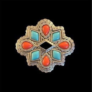 Vintage Avon Brooch/Pendant “American Spirit” Silver Tone Faux Coral & Turquoise